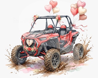 Valentine RZR Off Road PNG, Love Bug Side By Side with Hearts, Romantic Utv Mud Ride Sublimation PNG, rzr Valentines Day Clipart