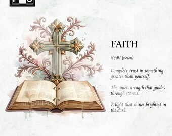Faith Cross PNG, Christian Bible Scripture Sublimation, Religious Cross Book PNG, Faith Quote Christian Art Design