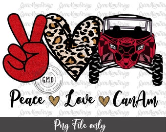 Peace Love Can-Am Red UTV, SXS Png, CanAm Sublimation Design, Graphic, Clip Art, Digital Download