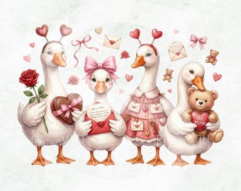 Valentine Goose PNG Sublimation, Cute Goose Valentine Design, Love Letter Goose Clipart, Romantic Animal PNG