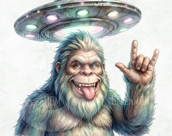 Bigfoot UFO Sublimation PNG, Funny Sasquatch Alien Clipart, Sci Fi Cryptid Design, T Shirt Mug Sticker Print