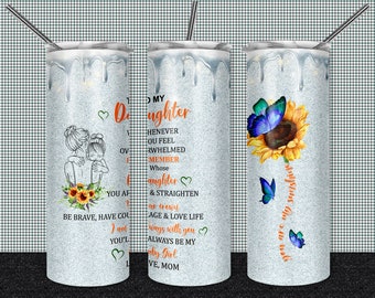 Daughter and Sunflower 20oz Skinny Tumbler Straight & Tapered Sublimation or Waterslide Digital Design Full  Wrap PNG. White background