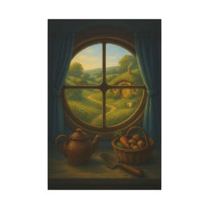 Shire-Inspired Fantasy Window Canvas | Hobbiton Art Print | Bookish Decor for Tolkien Fans