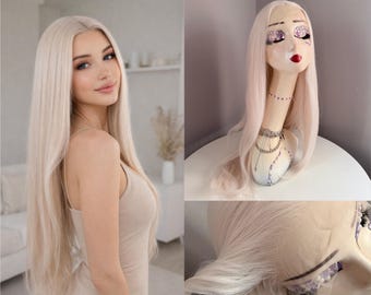 26 Inch Platinum Blonde  Lace Front Wig – Heat Friendly Synthetic Hair