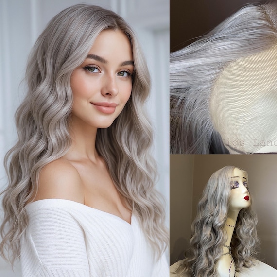 Gray Blonde Lace Front Wig – Long Wavy Synthetic Hair, 30  display picture 1