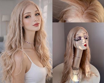 Wavy Warm Blonde Lace Front Wig 26 Inch, Long Synthetic Heat Resistant Wig, Natural Hairline, Soft Realistic Look
