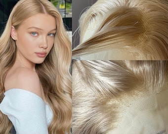 Blonde Lace Front Wig Long light , 100% Premium Synthetic Fiber, Free Part, Silk Lace,  champagne blonde wigs, straight, realistic hairline