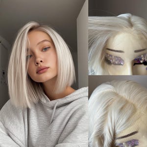 Platinum Blonde Short bob Lace Front Wig / Ice Queen Ash Blonde Straight Synthetic Wig / Heat Resistant Lace Front Wig Perfect Gift for Her