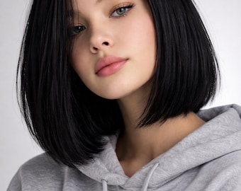 Peluca frontal de encaje bob negra