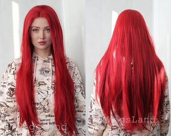 Long Red Lace Front Wig, Heat Resistant Synthetic Fiber