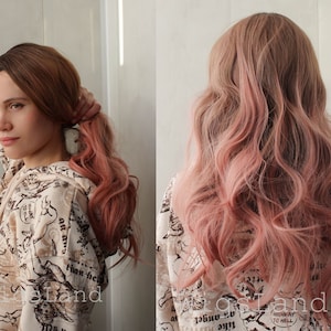 Pink Ombre Synthetic Wig, Natural Looking Hair Without Lace Front Long Wig Heat Resistant, Long Wavy Layered Ombre