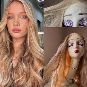 Peluca frontal de encaje ondulado rubio ceniza, peluca de 27 pulgadas de largo