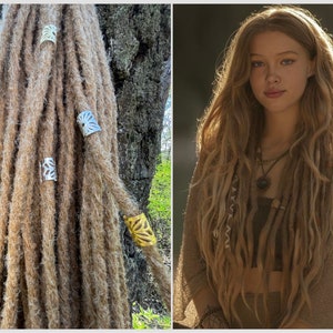 Honey blonde (light brown) dreadlocks with braids and accessories smooth brown dreads single ended soft dreads fake dreadlocks extensions