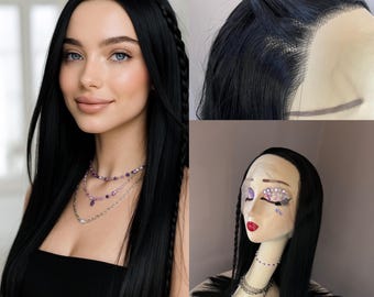 Long Straight Black Lace Front Wig: 26 Inch Synthetic Hair