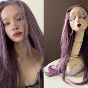 Purple Lace Front Wig Long light , 100% Premium Synthetic Fiber, Free Part, Silk Lace,  lavender violet wigs, straight, realistic hairline
