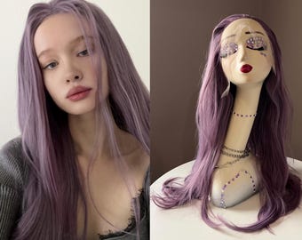 Lavender Purple Human Hair Lace Front Wig - Etsy display picture 1