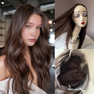 Chocolate Brown Front Wig Long light , 100% Premium Synthetic Fiber, Free Part, Silk Lace, realistic hair