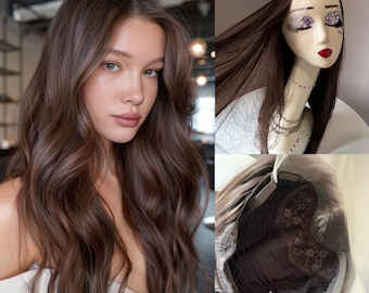 Chocolate Brown Lace Front Wig: Long Straight Synthetic Hair, 31 Inch