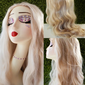 Lace Front Blonde Wig // Ash Mixed Blond Wavy 27&quot;&quot; Long Wig / // Curly platinum Wigs for Women