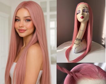 見事なピンクのヘアウィッグ | 13x4 | ブロンドのハイライト入りロング