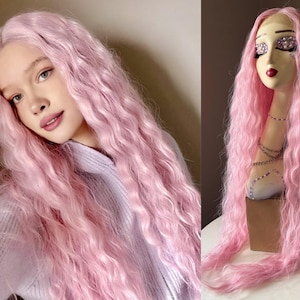 Very long Blonde Lace Front Wig 42 inch/ Ice Queen Ash Blonde wavy Synthetic Wig / Heat Resistant Lace Front Wig / Perfect Gift for Her