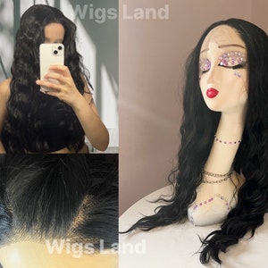 Long wig  Black / synthetic curly wavy  Lace Front Wigs / Heat Resistant Luxury Lace Front Wig / Natural brown Lace Front Wig Gift for Her.