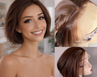 Light Brown Bob Wig with Lace Front, Heat-Resistant Fiber, Hand-Tied Hairline, Natural Density, Realistic Short Cut, Soft Everyday Style