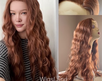 Long wig Ginger  / synthetic curly wavy  Lace Front Wigs / Heat Resistant Luxury Lace Front Wig /  Lace Front Wig Gift for Her.