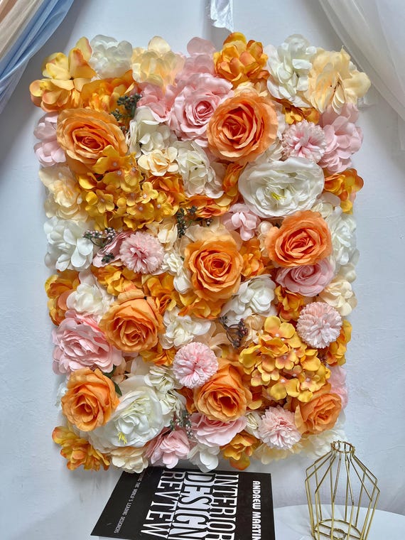 Artificial Flower Wall Backdrop Panel, 60cm X 40cm, Blush Rose Pink With Leaves