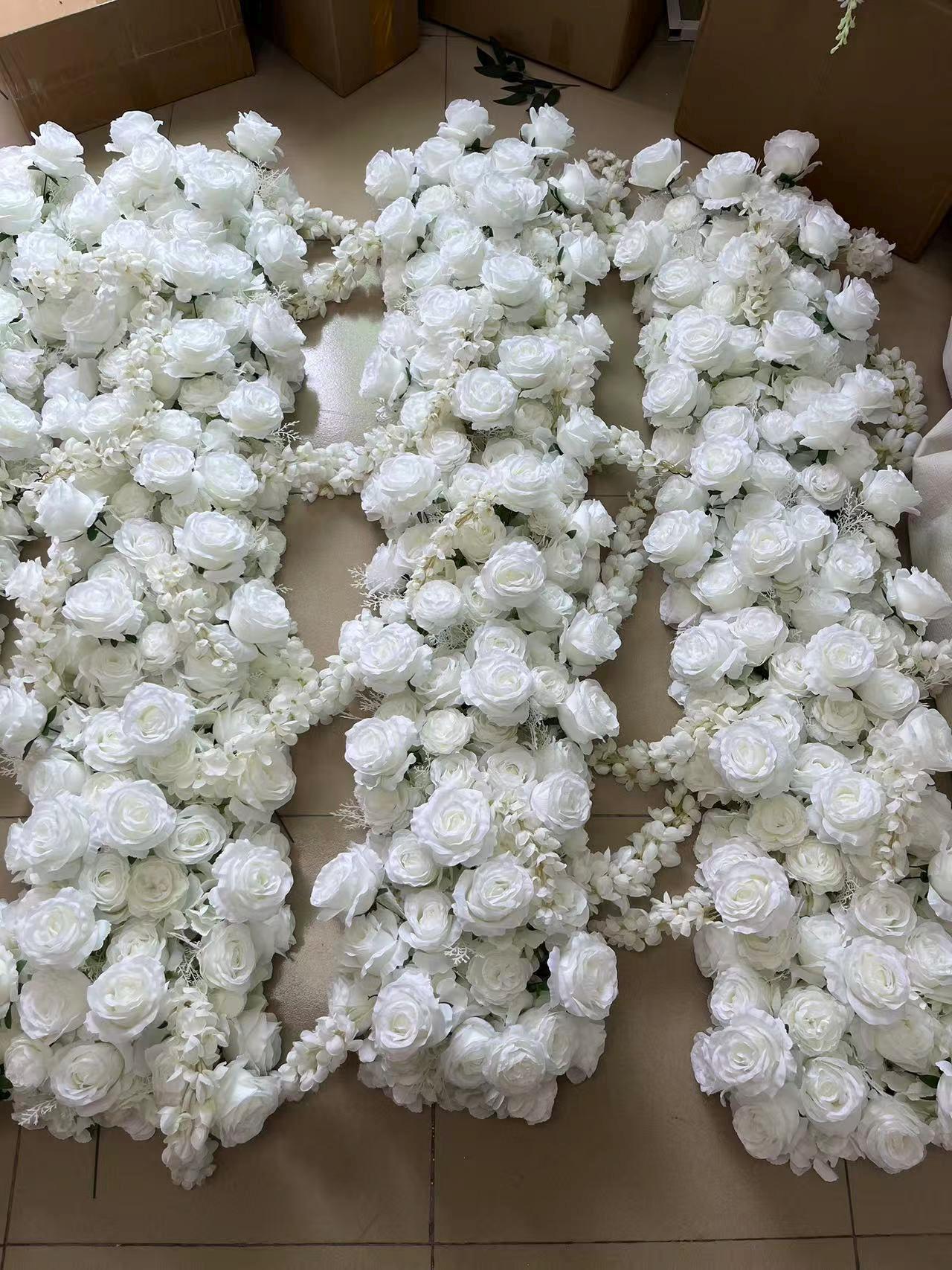 White Wisteria Flower Rose Flowers Arch,Artificial Flower Garland,White Rose Peony Flower Runner,Wedding White Flower Row