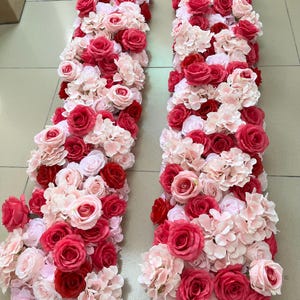 Hot Pink Flower Garland,Pink Hydrangea Rose Flower Runner,Wedding Floral Row,Wedding Arch Flower,Wedding Arrrangement,Table Flower Runner