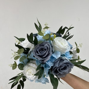 Light Dusty Blue White Rose Flower Ball,Table Centerpieces Wedding Shower,Table Flower Ball,Wedding Arrangement,Table Decoration