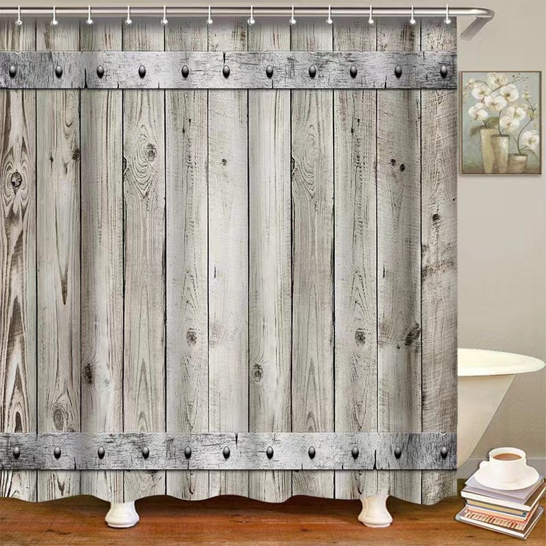 Rustic Wood Shower Curtainvintage Wooden Barn Door Old Planks Etsy