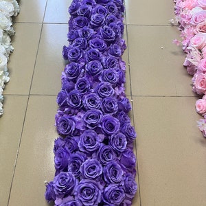 Purple Rose Flower Garland,Silk Floral Row,Wedding Arrrangement,Wedding Table Flower Runner,Wedding Table Decor