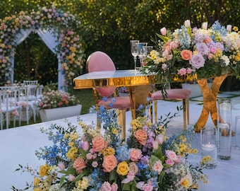 Arreglo floral artificial para bodas con flores silvestres, flores para el suelo, decoración de pasillo con rosas.