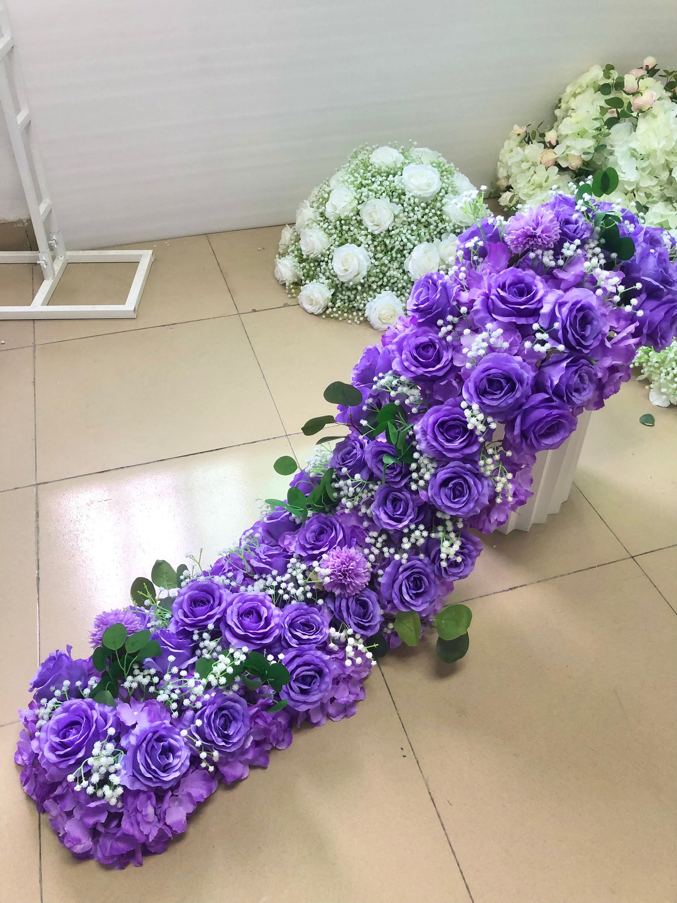 Firlar Wedding Arch Flowers Set Of 2 - Purple Artificial Silk Rose Garland Swags For Ceremony Backdrop & Decor