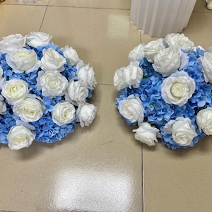 Blue White Rose Flower Ball,Silk Flower Centerpieces,Blue Centerpieces,Table Flower Arrangement,Wedding Table Centerpieces,Large Flower Ball