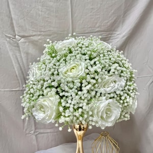 Baby Breath White Rose Flower Ball,Baby Breath Table Centerpieces,Table Flower Ball,Baby Breath Floral Wedding Arrangement,Table Decoration