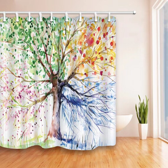 Colorful Tree Four Seasons Polyester Waterproof Shower Curtain Bathroom Decor 