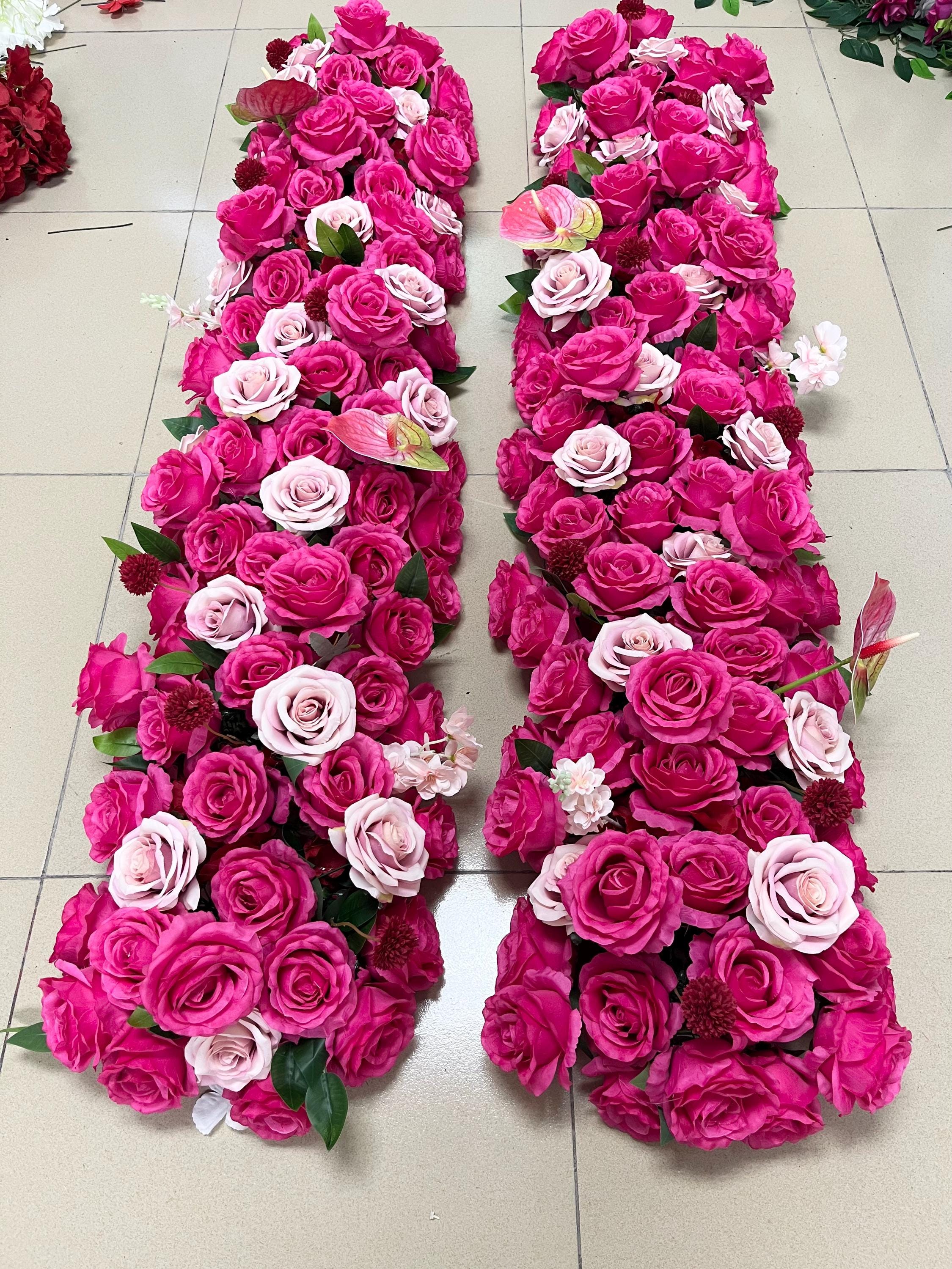 Hot Pink Flower Arch Garland,Pink Rose Flower Runner,Wedding Floral Row,Wedding Arch Swag,Wedding Flower Arrrangement,Table Flower Runner
