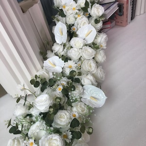 Artificial Flower Runner,White Flower Runner,Wedding Flower Arch Garland,Wedding Arch Swag,Flower Arrangement,Wedding Table Centerpiece