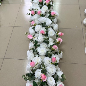 White Rose Flower Row,White Flower Garland,Wedding Flower Arch,Table Flower Runner,Wedding Centerpieces,Rose Wedding Arrangement
