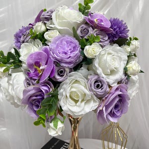 Purple White Rose Banquet Wedding Flower Ball Artificial Flower table Centerpiece Dinner Party Flower Ball  Flower Arrangements Weddings