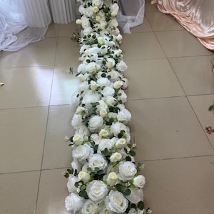 White Rose Flower Garland,White Flower Runner,Table Flower Runner,Wedding Arch Swag,White Wedding Arrangement,White Wedding Decor