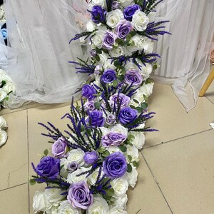Flower Arch Garland,Purple Rose Flower Runner,Wedding Floral Row,Wedding Arch Swag,Wedding Flower Arrrangement,Table Flower Runner