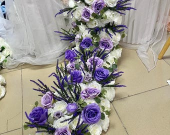 Flower Arch Garland,Purple Rose Flower Runner,Wedding Floral Row,Wedding Arch Swag,Wedding Flower Arrrangement,Table Flower Runner
