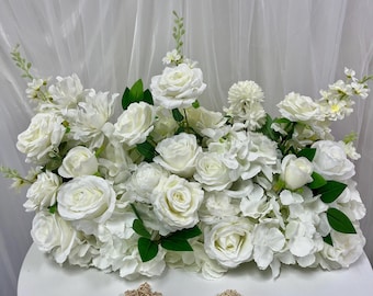 White Rose Flower Garland,Wedding Flower Row,Full Flower Runner,Table Centerpiece,White Wedding Arrangement,Wedding Party Home Shop Decor