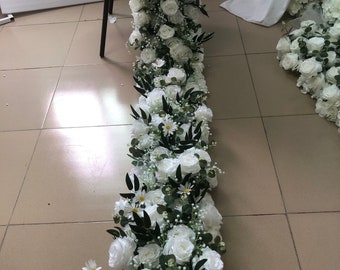 Table Flower Runner,Wedding Flower Garland,Baby Breath Rose Flower Runner,Wedding Arch Swag,Wedding Flower Arrrangement,Aisle Flower Runner