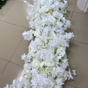Full Cherry Blossom Rose Flower Garland,White Flower Runner,Wedding Flower Arch,Table Flower Row Runner,Wedding Centerpieces
