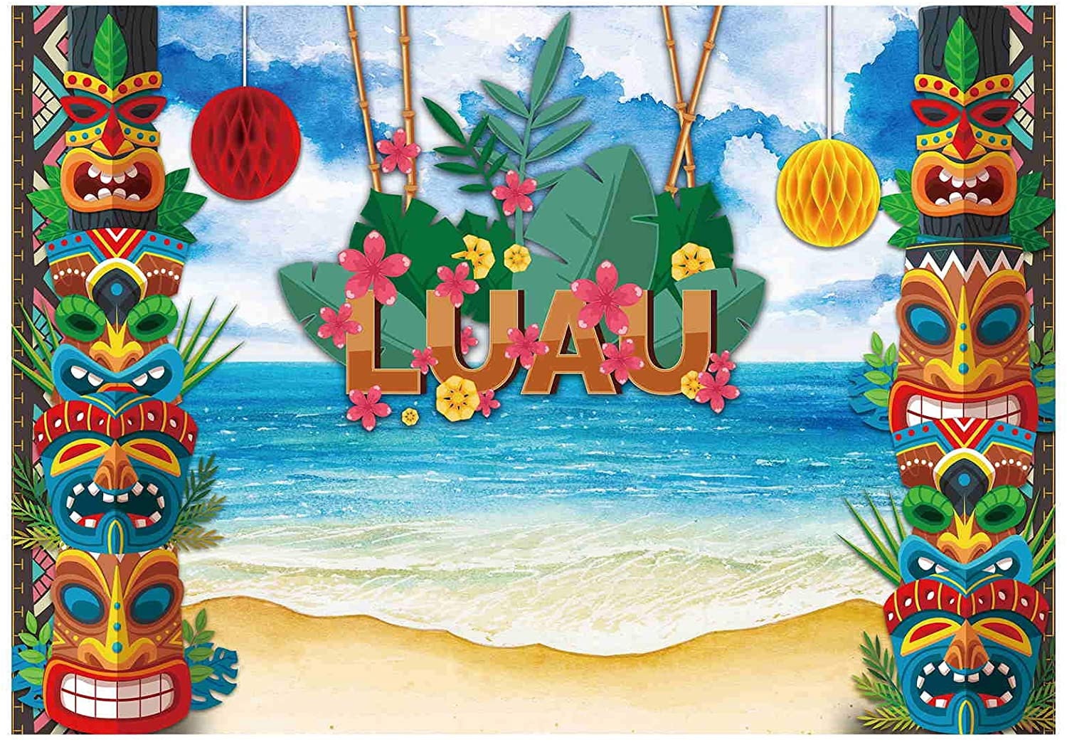 Decoraciones de fiesta hawaiana Luau, kit de suministros de fiesta de  verano Aloha con temática de playa tropical, incluye falda de mesa, telón  de